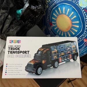 Black Truck Transport Car Carrier Toy with 6 Cars